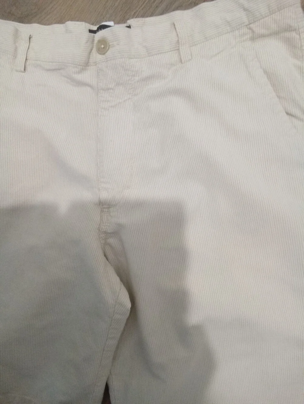 Banana Republic Men's Size 36 Cream and Brown Striped Flat-Front Shorts